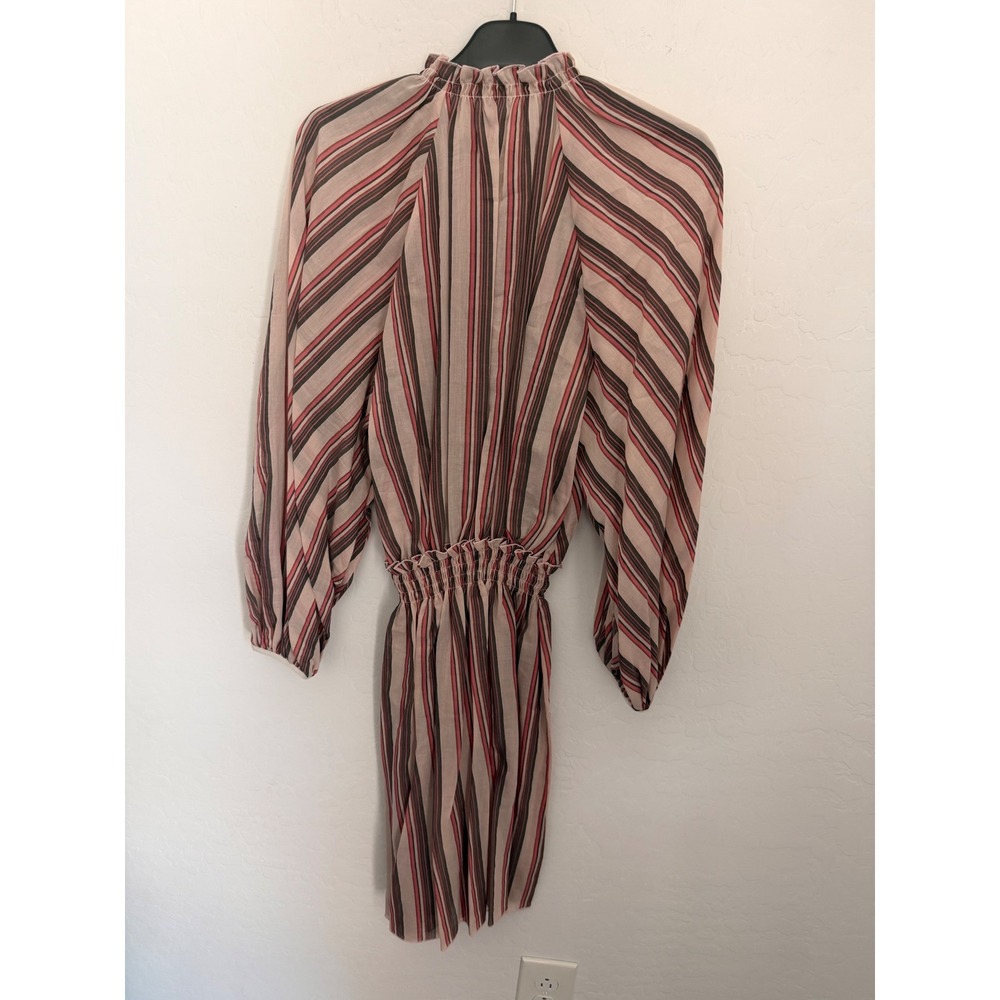 Longchamp Striped Silk Blend Smocked Waist Balloon Sleeve Mini Dress Pink Size 8 - Picture 5 of 10